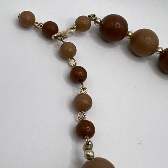 Vintage stamped brown tone bead necklace - Picture 5 of 10